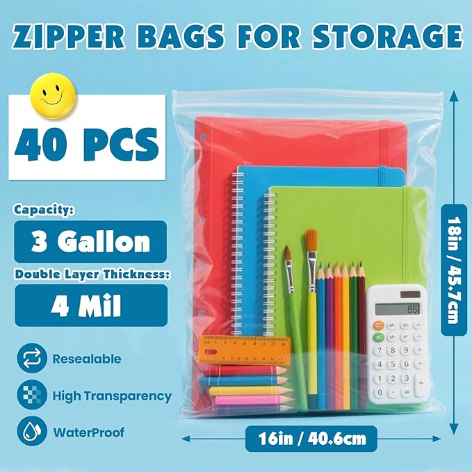 40 Pack Large 3 Gallon Storage Bags - Image 2
