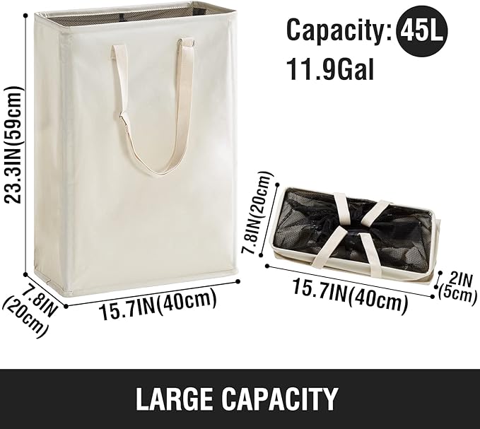 Slim Laundry Hamper with Adjustable Long Handles, 45L Small Laundry Baskets - Image 5