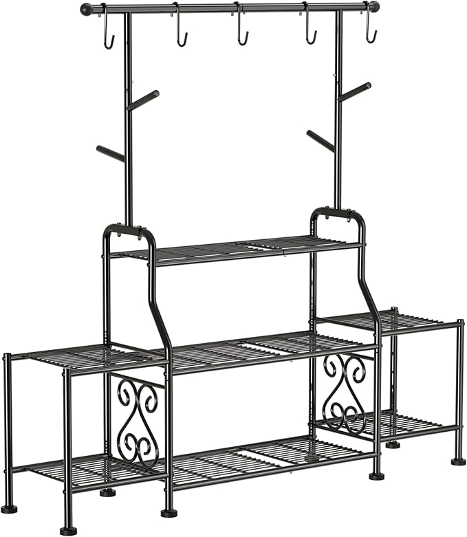 GIOTORENT 3-Tier Tall Metal Plant Stand Indoor Outdoor - Heavy Duty Plant Shelf for Garden, Patio, Balcony with 5 Hanging Hooks, Holds 16-25 Plants, Black - Image 7