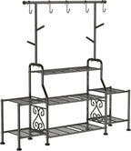 GIOTORENT 3-Tier Tall Metal Plant Stand Indoor Outdoor - Heavy Duty Plant Shelf for Garden, Patio, Balcony with 5 Hanging Hooks, Holds 16-25 Plants, Black - Image 7
