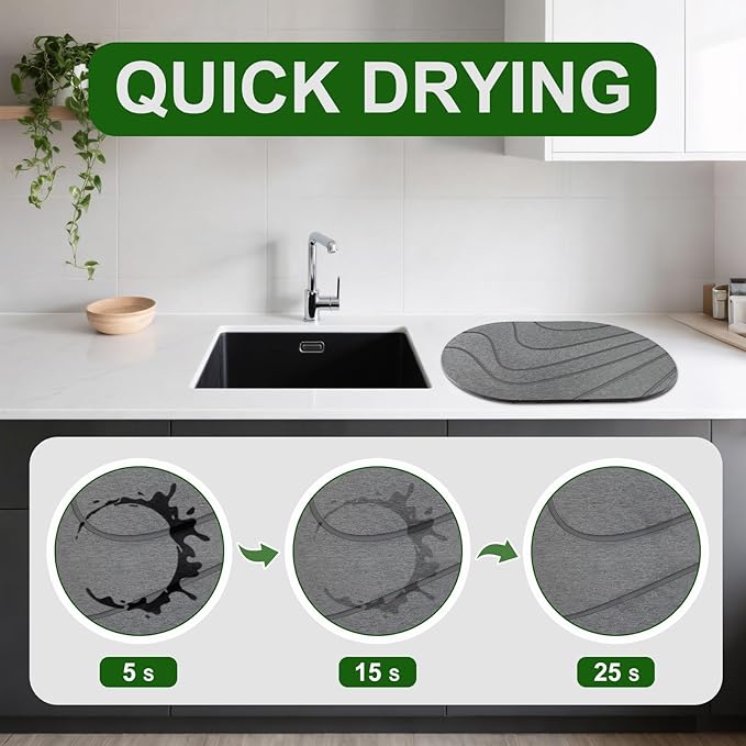 Large Stone Drying Mat for Kitchen Counter of 1 Pack, Double-sided Diatomaceous - Image 4