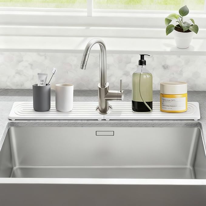 Stone Faucet Mat for Kitchen Sink, Silicone Faucet Handle Drip Catcher Tray Mat by NSVNSV