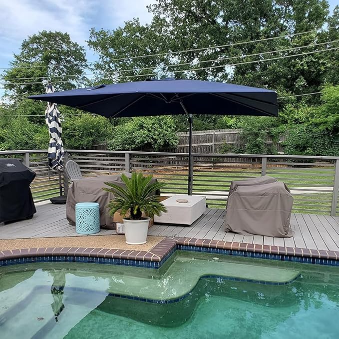 PURPLE LEAF 9' X 11.5' Cantilever Outdoor Rectangle Umbrella Patio Umbrella with Base Offset Umbrella with 360-degree Rotation for Garden Pool Deck Patio Navy Blue - Image 3