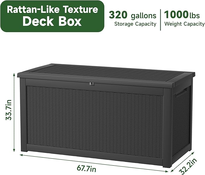 260 Gallon Resin Deck Box, Lockable Patio Outdoor Storage Box for Furniture, Garden Tools and Tools Storage, Waterproof Outside Storage Boxes - Black - Image 7