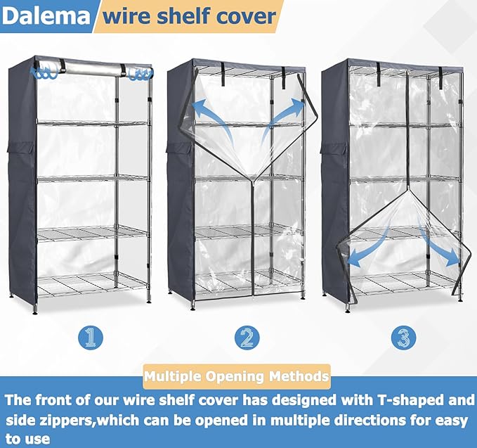 Waterproof Shelf Cover,600D Heavy Duty Dustproof Storage Wire Rack Covers,Outdoor Shelving Covers for Wire Shelves with Zipper 48''x18''x72'',Clear Front. - Image 6