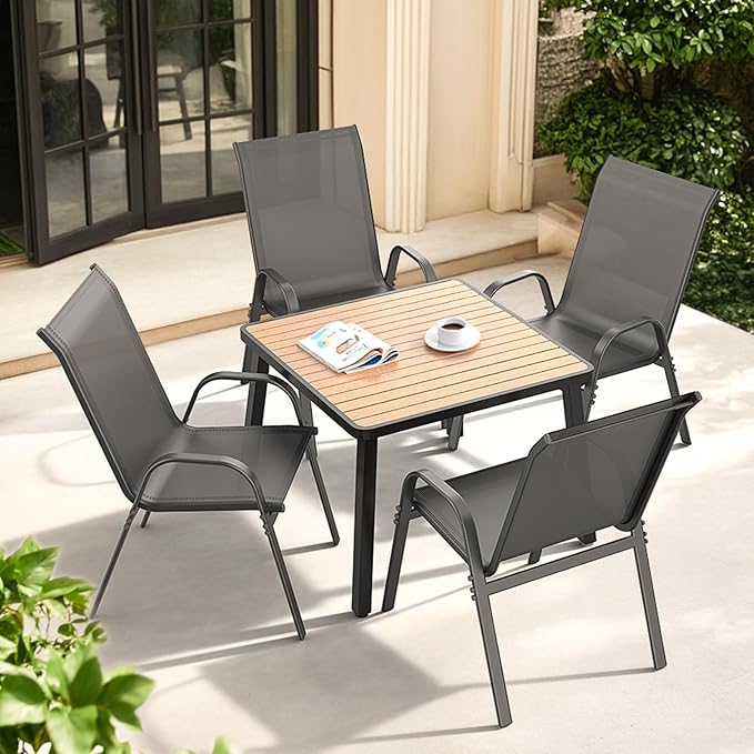 Patio Chairs Set of 4, All Weather Breathable Stackable Outdoor Dining Chairs with High Back and Wide Seat, Easily Set Up Outdoor Chairs Set of 4 with Metal Frame for Backyard Garden Pool, Grey - Image 2