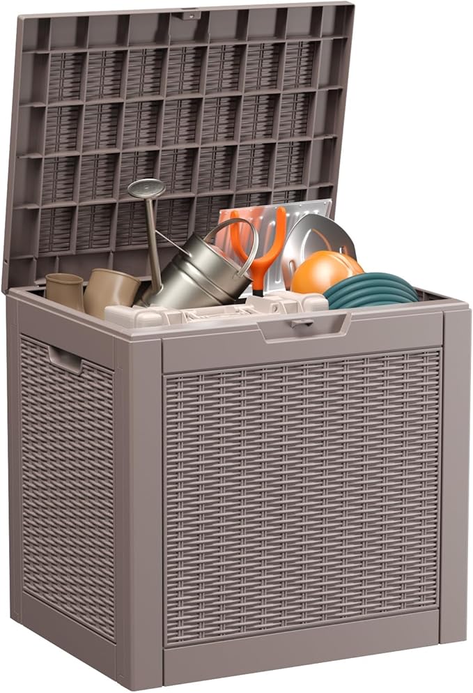 EasyUp 30 Gallon Outdoor Deck Box Waterproof, Lager Patio Storage Box Indoor and Outdoor Use,Resin Storage Bin for Patio Furniture Cushions Garden Tools, Package Delivery,UV Resistant（Gray） by EASYUP