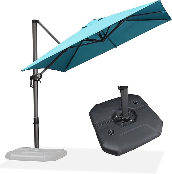 PURPLE LEAF 8 Feet Square Cantilever Umbrella Patio Umbrella with Base Outdoor Umbrella Aluminum Offset with 360-degree Rotation for Garden Deck Pool Patio, Turquoise Blue - Image 2