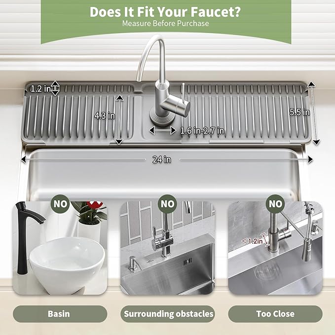 Faucet Mat for Kitchen Sink, 24 Inch Longer Silicone Sink Splash Guard - Image 5