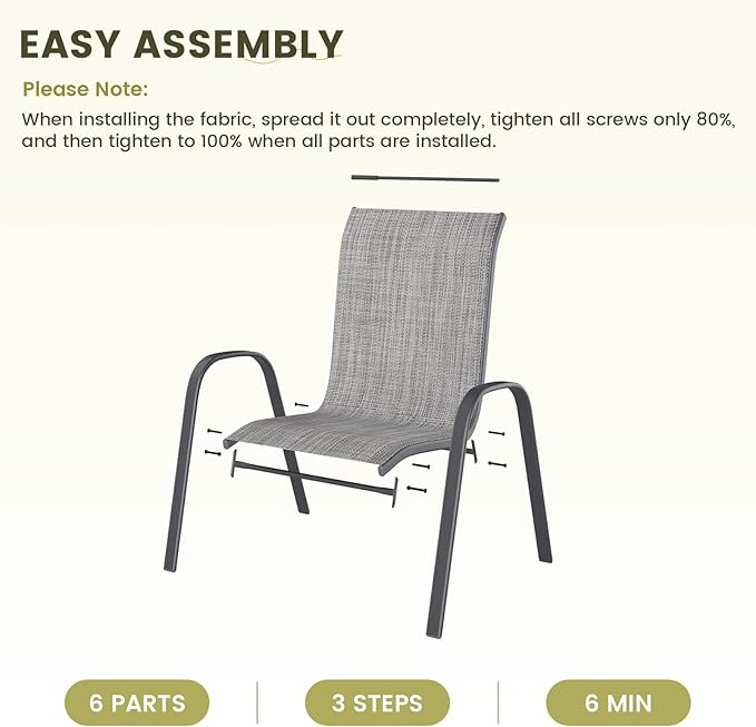 UDPATIO Patio Chairs Set of 2, Stackable Outdoor Dining Chairs with High Back, Breathable Textilene Fabric Outdoor Chair All Weather, 350LBS Capacity for Garden, Backyard (Light Grey) - Image 7