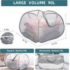 Collapsible Laundry Baskets, 90L Large Foldable Laundry Basket, Durable Mesh - Image 3