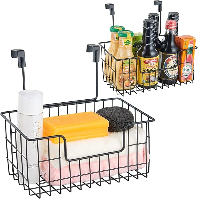 Wire Hanging Storage Basket 2 Packs, Wall Mounted Kitchen Bathroom Storage by JUNCHUCHERRY