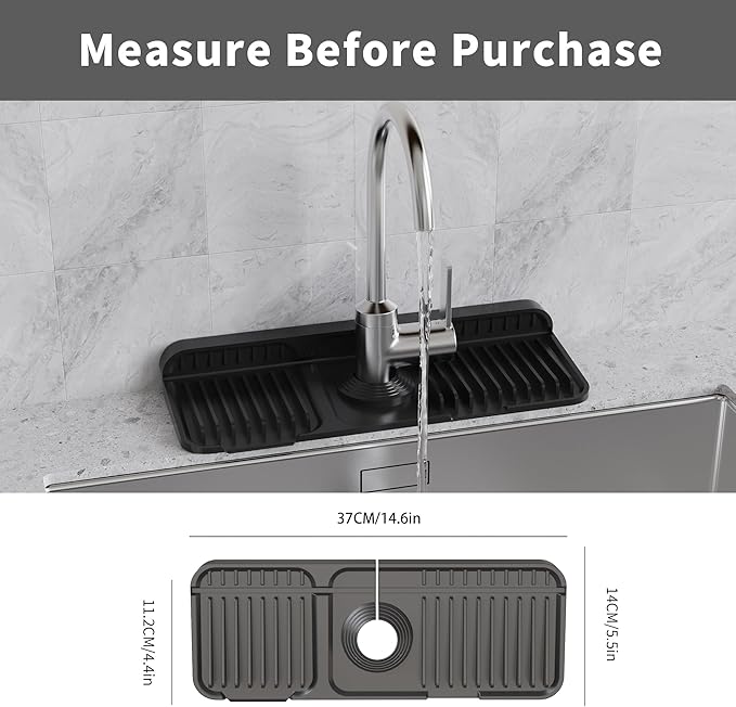 WAFT YEARN 14X5 Inch Silicone Durable Faucet Mat Kitchen Sink Splash Guard - Image 2