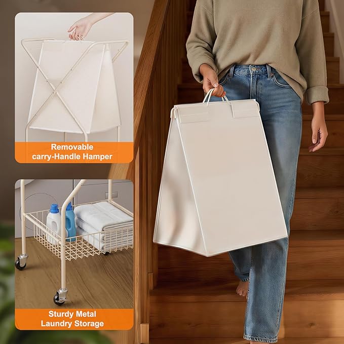 Laundry Basket with Wheels:88L Rolling Laundry Cart Foldable Metal Frame Dirty - Image 5