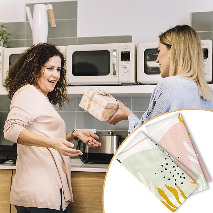 Abstract Boho Floral Kitchen Towels Set of 2, Mid Century Modern Hand Towels - Image 5