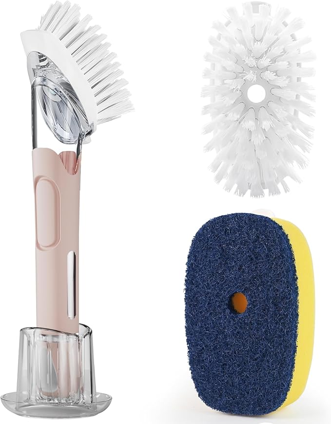 Dish Brush with Soap Dispenser Storage Set with 2 PCS Brush Refills & Holder by RIMAY