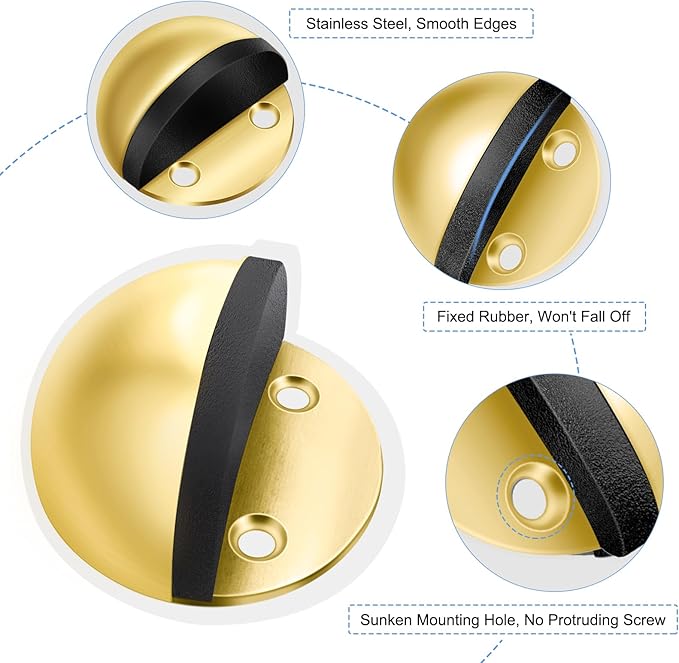 4 Pack Door Stops, Self Adhesive Floor Door Stopper, Stainless Steel Floor - Image 3