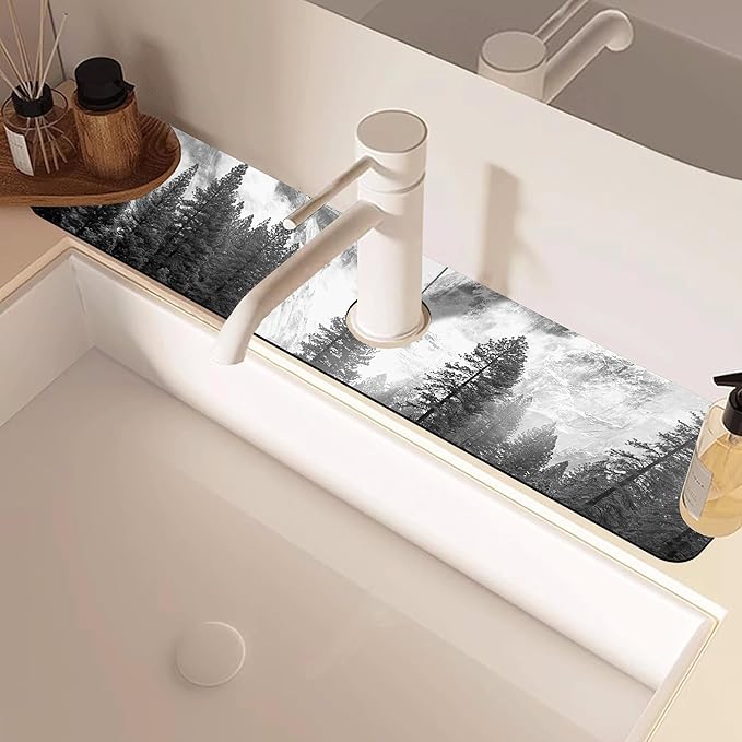 Winter Forest Mountain Sink Faucet Absorbing Mat Sink Splash Guard Faucet Mat - Image 2