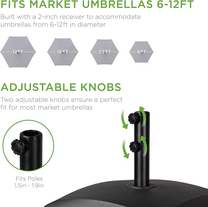 Best Choice Products 123lb Capacity Fillable Mobile Umbrella Base Heavy Duty Market Stand for Patio, Deck, Poolside w/ 4 Wheels, 2 Locks, 2 Knobs, Wind-Resistant Design - Black - Image 6