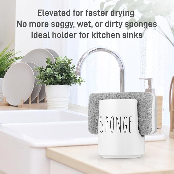 Ceramic Sponge Holder for Kitchen Sink – White Sink Caddy Organizer – Farmhouse - Image 3