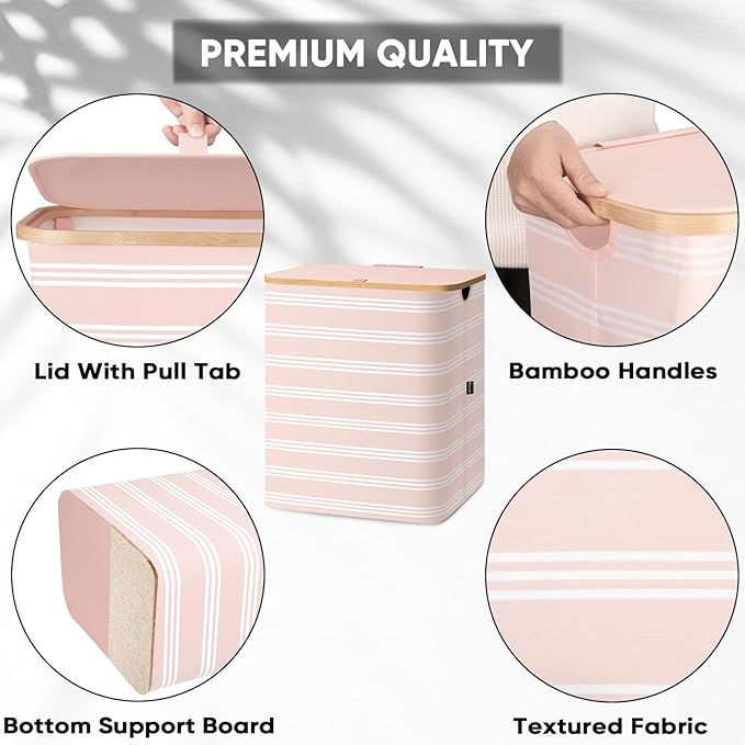 BALEINE Laundry Hamper with Lid, Tall Laundry Baskets with Bamboo Pull Handles - Image 3