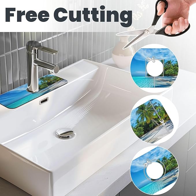 Beach Tropical Palm Tree Waves Travel Island Kitchen Sink Splash Guard Faucet - Image 3