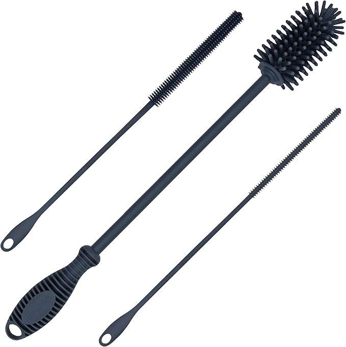 12.5" Silicone Bottle Brush & Straw Cleaner Brush Set | Water Bottle Cleaner by Kitchiny