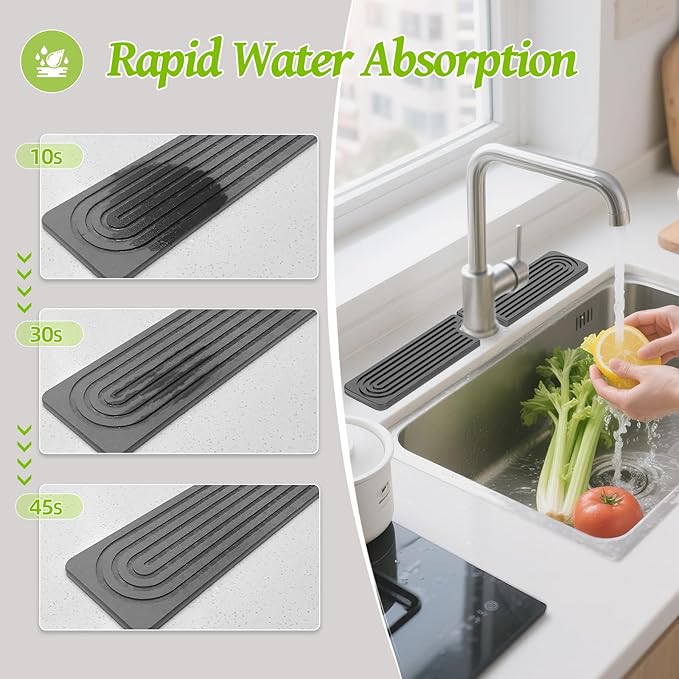 Stone Faucet Mat for Kitchen Sink, Diatomite Quick Dry Kitchen Sink Splash Guard - Image 3