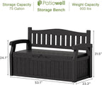 Patiowell 75 Gallon Plastic Storage Bench, Water-Resistant Deck Box for Patio Furniture, Garden Tools, Pool Storage and Outdoor Cushions, Black - Image 3