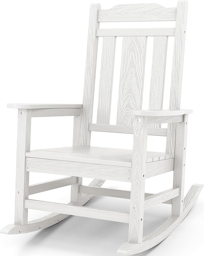 SERWALL Oversized Rocking Chair Outdoor, HDPE Outdoor Rocking Chair, White by SERWALL