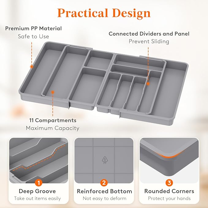 Lifewit Utensil Organizer for Kitchen Drawer, Expandable Cooking Silverware Tray - Image 6