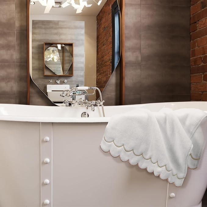 2 Pcs Scalloped Hand Towels 100% Cotton Fingertip Towels - Image 5