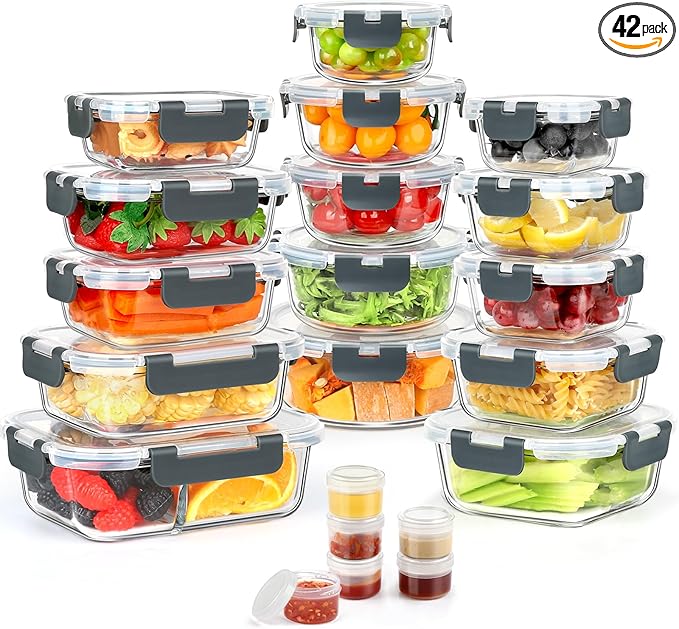42pcs Glass Food Storage Containers by AMALEKO