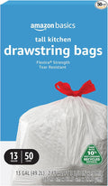 Amazon Basics 13 Gallon Tall Kitchen Drawstring Trash Bags, Flextra Strength by AmazonBasics