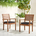OC Orange-Casual Stackable Patio Dining Chairs Set of 4, Outdoor Acacia Wooden Chairs w/Armrest & Removeable Fabric Cushion, for Porch, Backyard, Garden, Indoor, Dark Grey - Image 2