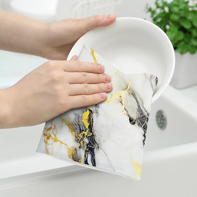 Black Gold Kitchen Towel Set of 2, Soft Absorbent Decorative Hand Towels Tea - Image 4
