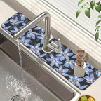 Blooming Lily Sink Splash Guard Faucet Mat Blue Lily Flowers Super Absorbent by Unknown