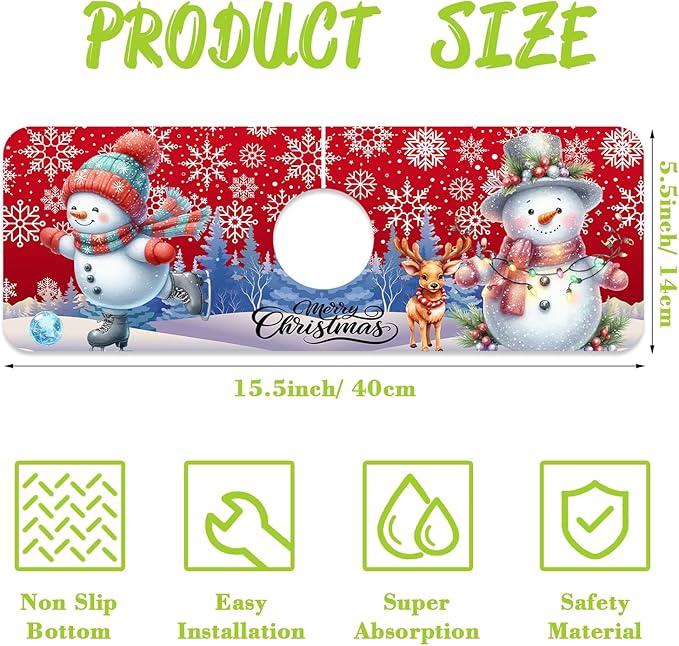 Chrismas Sink Splash Guard Faucet Mat Christmas Absorbent Fast Drying Mat Sink - Image 2