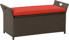 Outsunny 29 Gallon Patio Wicker Storage Bench, Outdoor PE Rattan Patio Furniture, 2-in-1 Large Capacity Rectangle Garden Storage Box with Handles and Cushion, Red by Outsunny