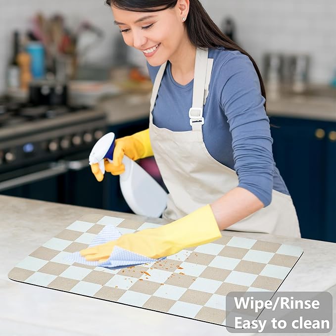 Coffee Mat Checkered Dish Drying Pad - Image 3