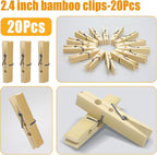 Natural Bamboo Clothespins 20-Pack Wooden Clothes Pins - Image 2
