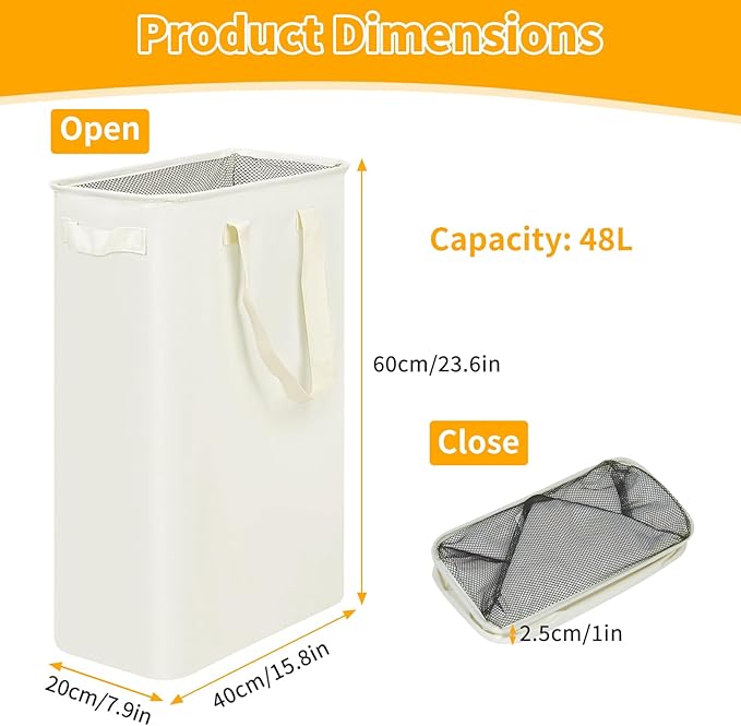 Slim Laundry Hamper, 48L Ultra Thin Collapsible Laundry Basket - Image 2