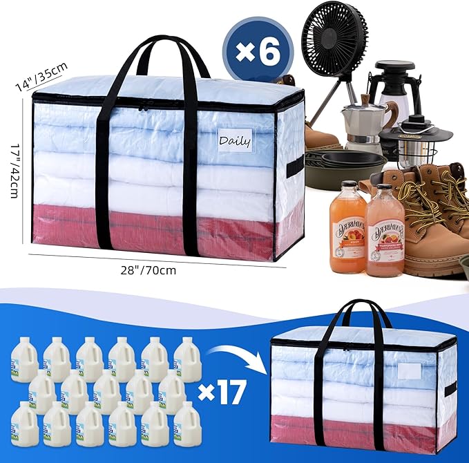 TAILI Extra Large Moving Bags, 6 Pack Clear Heavy Duty Totes - Image 6