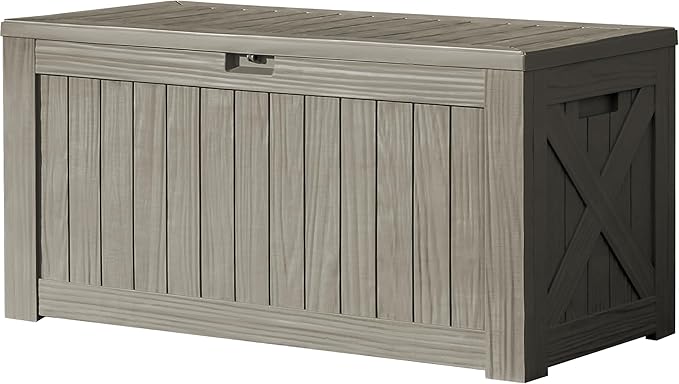Devoko 120 Gallon Deck Box Resin Outdoor Storage Box Waterproof for Patio, Large Outdoor Storage Bench Lockable for Outside (Brown) by DEVOKO