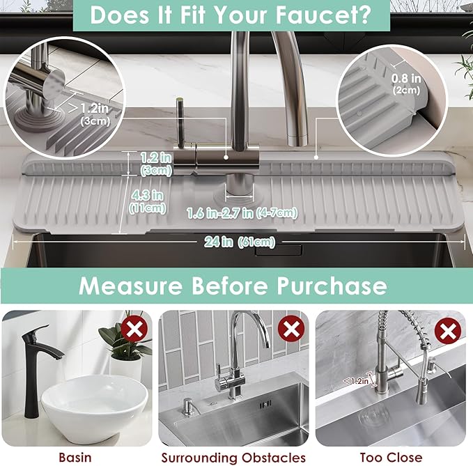 24 Inch Silicone Faucet Mat for Kitchen Sink Splash Guard - Image 2