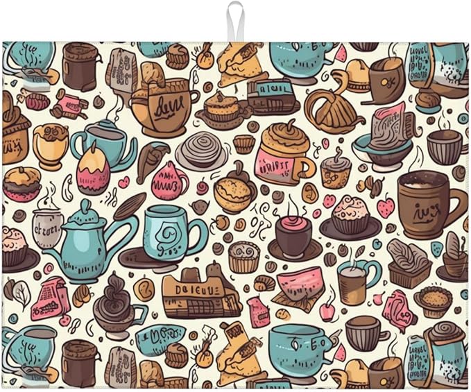 Coffee Cups Dish Drying Mat for Kitchen Counter Decor 18x24 Inch Floral by Ovitssrk