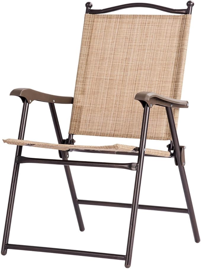 Giantex Set of 2 Patio Folding Chairs, Outdoor Patio Dining Chairs w/Armrest, Sling Back, Metal Frame, Outside Use for Lawn Camping Garden Pool Beach Yard Lounge, No Assembly, Yellow - Image 7