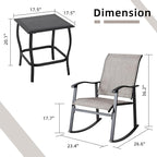 Vongrasig 3 Piece Outdoor Rocking Bistro Set, Textilene Fabric Small Patio Furniture Set, Front Porch Rocker Chairs Conversation Set with Glass Table for Lawn, Garden, Balcony, Poolside (Taupe) - Image 6