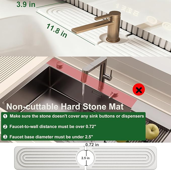 Stone Faucet Mat for Kitchen Sink, Diatomite Drying Stone Mat & Sink Protectors - Image 3