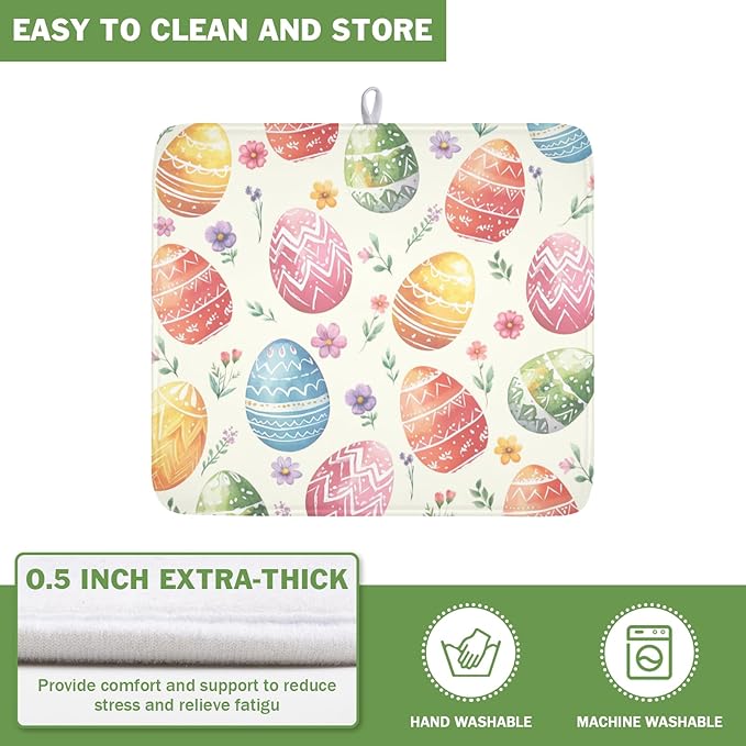 Easter Dish Drying Mat for Kitchen Counter Colorful Easter Eggs Floral Pattern - Image 5